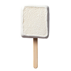 A minimalist ice cream bar on a stick, featuring a textured white surface.