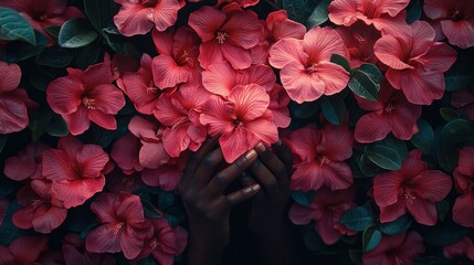 Embrace of Crimson: A Symphony of Hibiscus and Hands