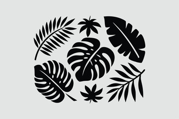 vector silhouettes of tropical leaves.