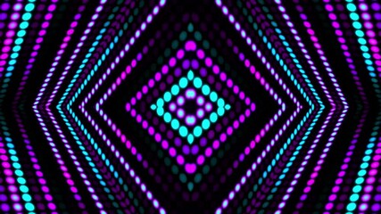 Abstract Geometric Light Display: A captivating display of geometric patterns with glowing lights, in a captivating kaleidoscope of vibrant hues against a dark background. - Powered by Adobe