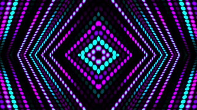 Abstract Geometric Light Display: A captivating display of geometric patterns with glowing lights, in a captivating kaleidoscope of vibrant hues against a dark background. - Powered by Adobe
