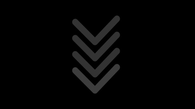 Down arrow moving or bouncing slide to down arrow animation. animated directional arrow, abstract moving arrow pointing to downwards on black background .  Animated down Arrow signal animation. 