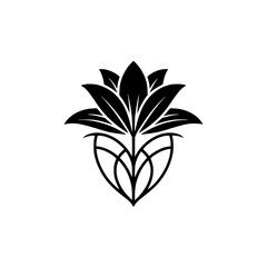 Elegant Black Floral Logo, Minimalist Botanical Design on White Background