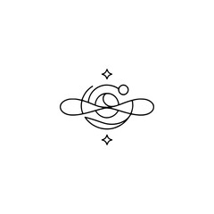 Abstract Celestial Line Art Logo on White, Minimalist Space Design