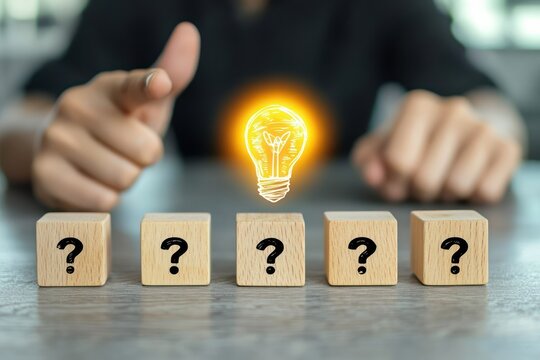 Creative Idea and Innovation with Wooden Blocks and Light Bulb Symbol