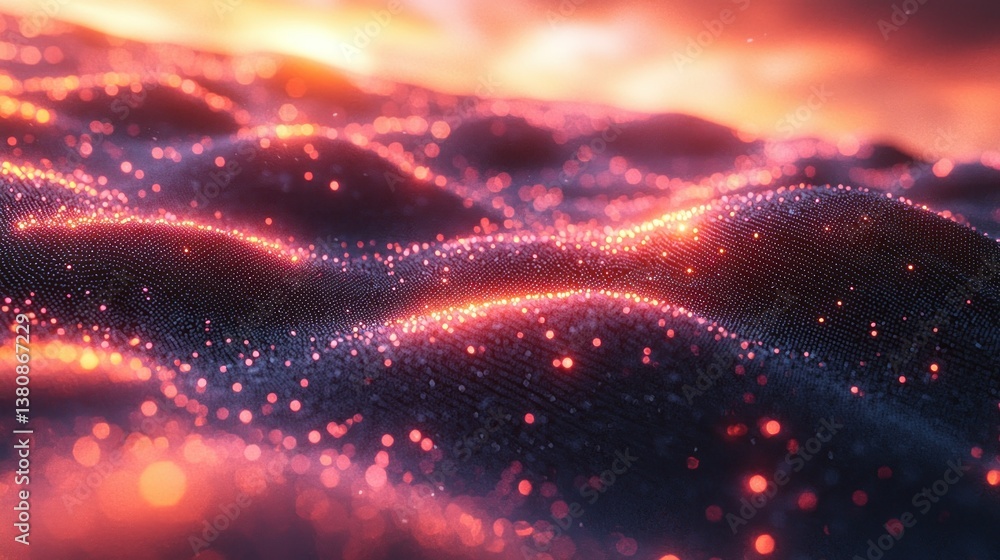 Poster abstract glowing particle wave: digital art