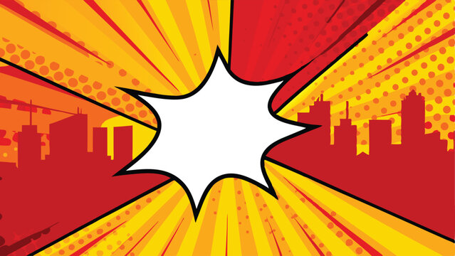 Comic Book Cityscape Explosion, Speech Bubble, Urban Scene