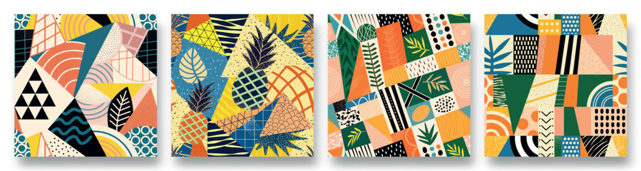 Vibrant geometric patterns showcasing nature-inspired designs in a colorful collage