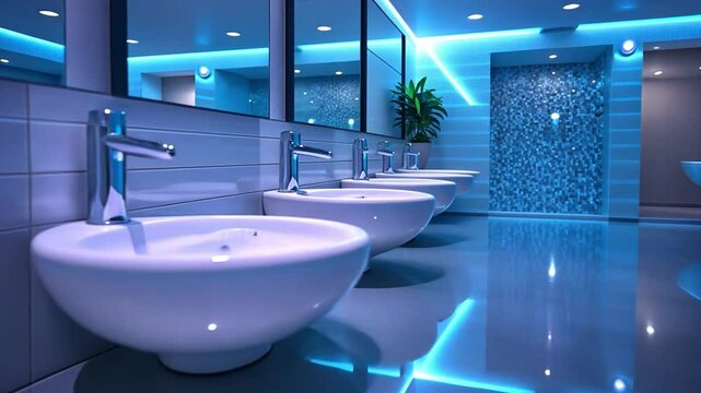 Elegant Washroom Design: A modern washroom design with minimalist aesthetic, highlighted by sleek fixtures and serene lighting, creating a sense of cleanliness and calm.