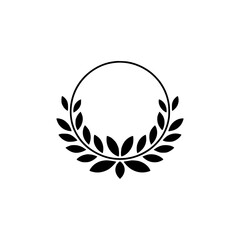 Obraz premium Minimalist Black Laurel Wreath Circle Frame on White Background