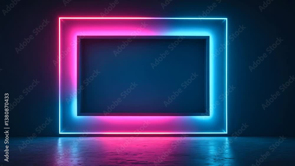 Poster electric frame. neon light backdrop. blurry gradient glowing rectangle on dark geometric abstract em