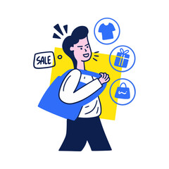 Online shopping illustrations set. Modern flat vector concept illustration of people and objects on online shopping. Promotion, discounts, sale and online orders concept