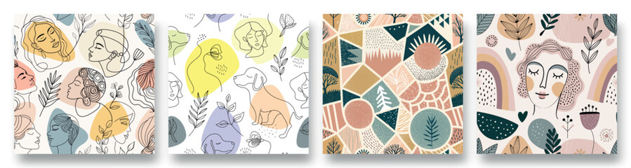 Exploration of artistic patterns featuring nature, animals, and diverse faces in a vibrant color palette