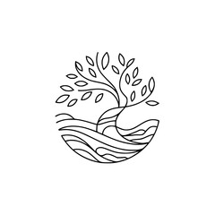 Minimalist Tree of Life Logo in Circle, Line Art