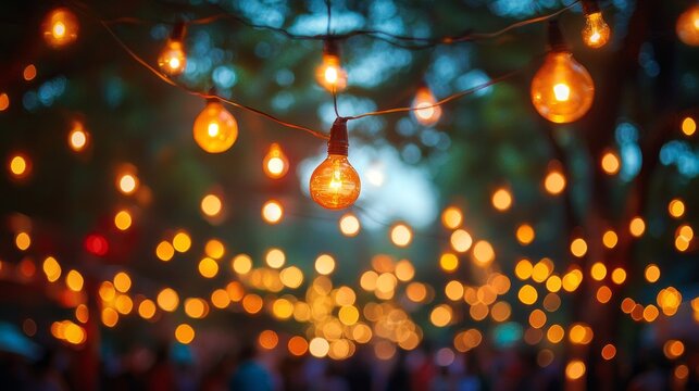 A group of lights are hanging from a tree, creating a warm
