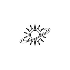 Minimalist Sun & Orbit Graphic on White Background