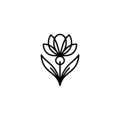 Minimalist Black Line Flower Icon on White Background