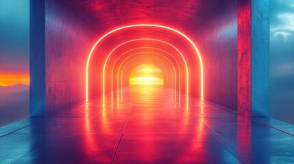Futuristic Urban Architecture with Neon Reflections and Minimalist Design Elements