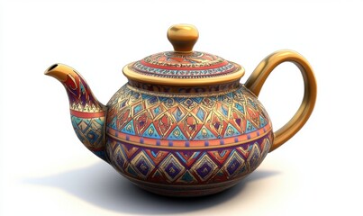 Ornate teapot on white background, ideal for kitchen or tea party promotions