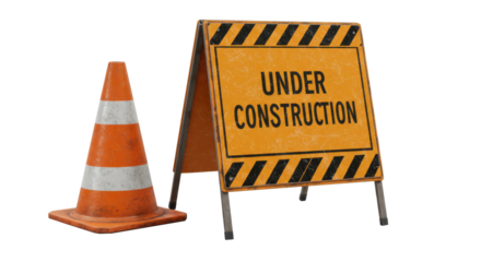 Under construction sign with safety cone image