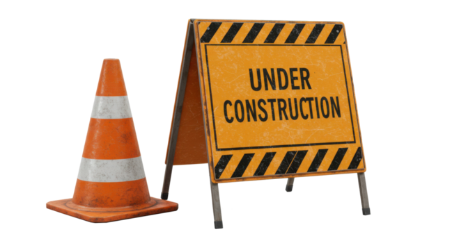 Under construction sign with safety cone image