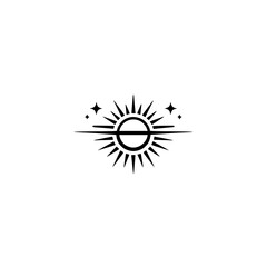 Celestial Sunburst Emblem: Minimalist Black & White Logo Design