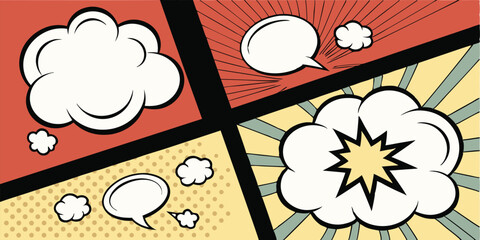 Retro Comic Book Panels, Speech Bubbles, Pop Art Explosion