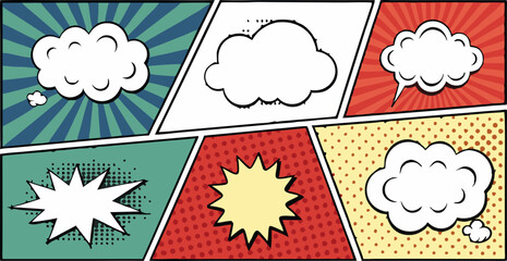 Comic Book Panels, Speech Bubbles, Pop Art Design Elements