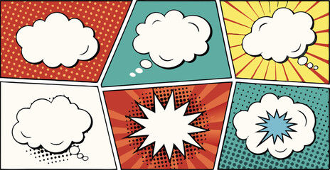 Fototapeta premium Retro Comic Book Panels Speech Bubbles Pop Art Design