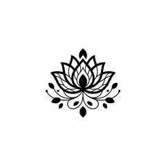 Obraz premium Elegant Black Lotus Floral Logo on White Background