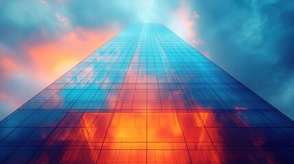 Obraz premium Futuristic Skyscraper 3D Rendering with Glass Exterior Night Scene