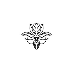 Minimalist Lotus Flower Mandala Logo, Elegant Line Art, White Background
