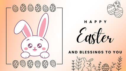 Cute Easter Banner Salmon Background Minimalist Style