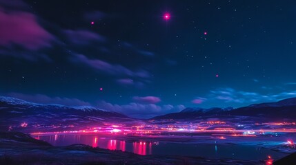 Fototapeta premium blurred electrical pink, maroon, violet, purple, silver and blue waves on dark sky background