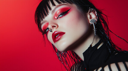 High fashion portrait of a woman with multiple piercings for avant-garde beauty and editorial style concepts