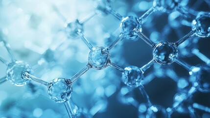 A close up of a blue and clear structure of molecules