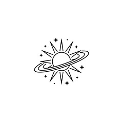 Minimalist Space Logo: Sun, Planets, and Stars, Black & White Design