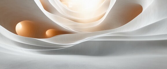 Minimalist Abstract Design Soft White Concentric Arcs Layered Composition Modern Scandinavian Aesthetics High-Key Photography Smooth Textures