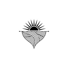 Minimalist Sun & Wavy Abstract Illustration in Black & White