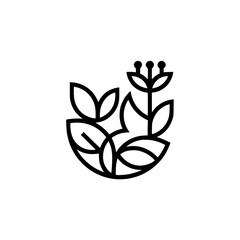 Minimalist Floral Illustration: Black and White Emblem