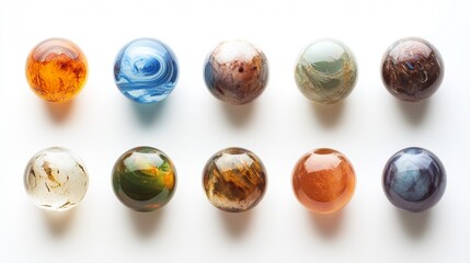 Colorful glass marbles isolated on white background