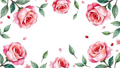 Delicate watercolor roses & leaves, repeating pattern, leaves, garden, soft
