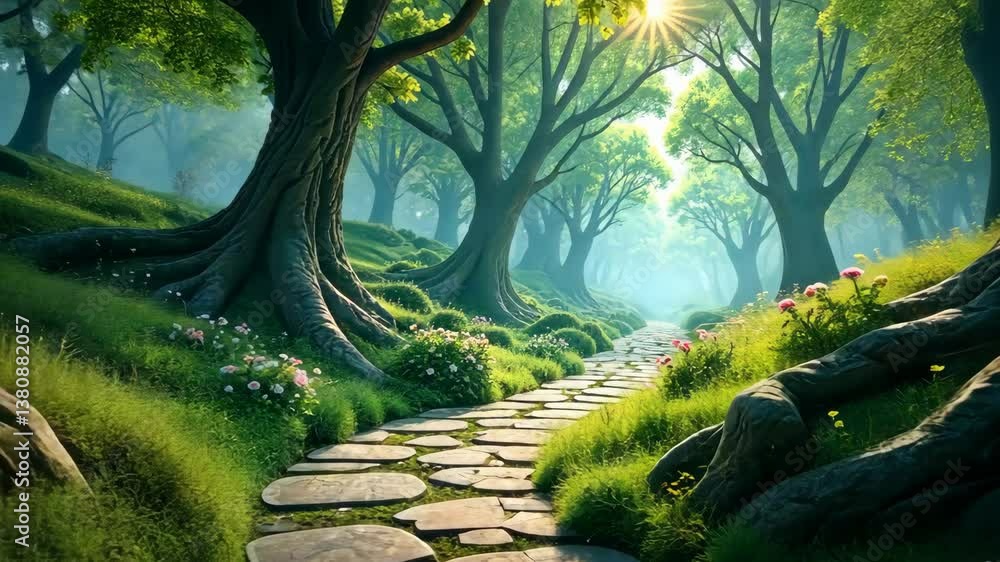 Aufkleber enchanted forest path a journey through lush greenery and ancient trees