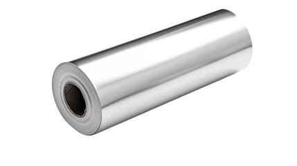 Roll of shiny aluminum foil on a transparent background 