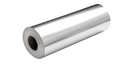 Roll of shiny aluminum foil on a transparent background 