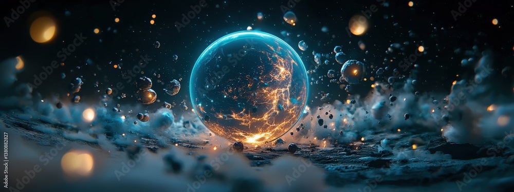 Poster a futuristic artificial ecosystem built on another celestial body.