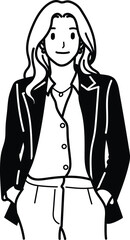 Vector art set of Working woman, business lady office suit, cartoon avatar, profile picture, drawing minimal black line