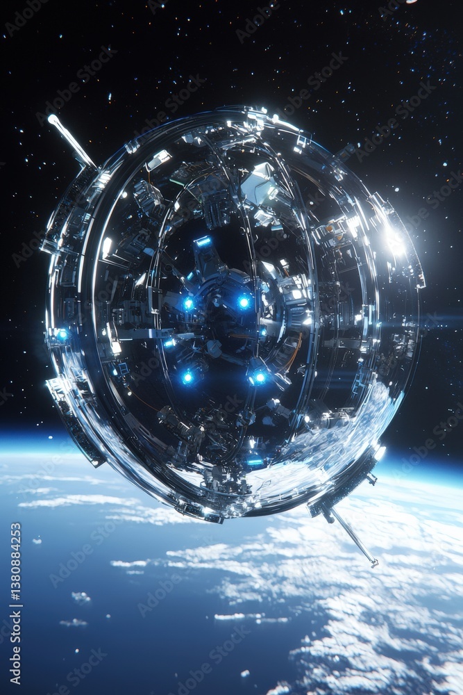 Poster a futuristic spacecraft testing artificial gravity mechanisms.