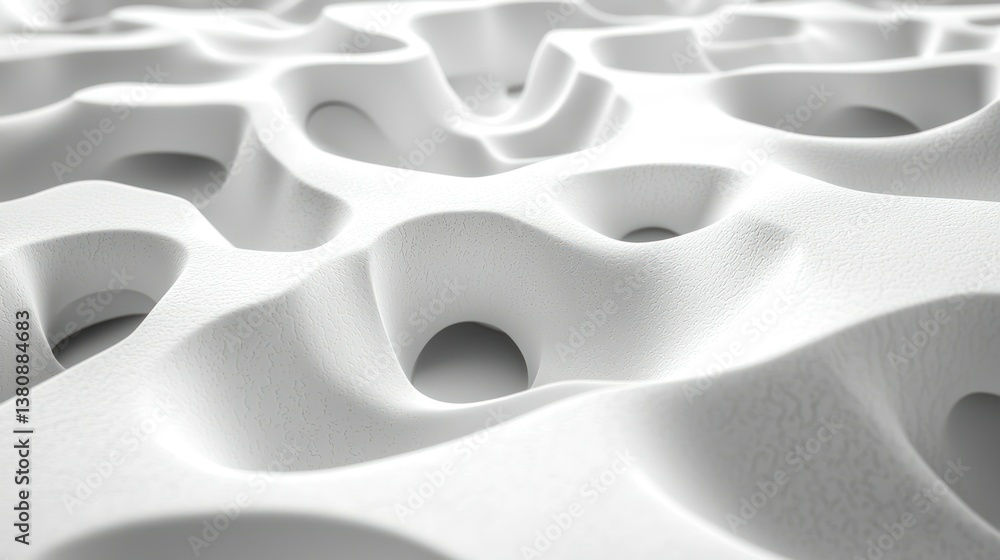 Poster abstract white textured surface: a 3d render of interconnected cavities and undulating forms