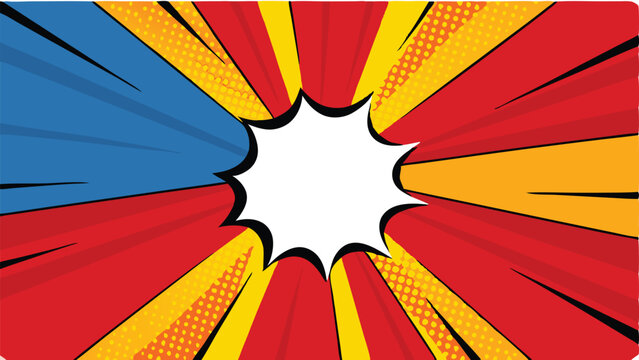 Comic Book Pop Art Design Red, Yellow, Blue Burst Background